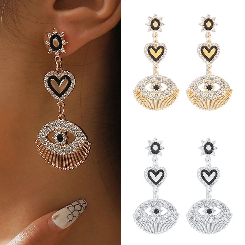 

Trendy Ethnic Love Heart Shape Evil Eye Drop Earrings For Women Vintage Bohemia Statement Crystal Dangle Earring Jewelry Gift