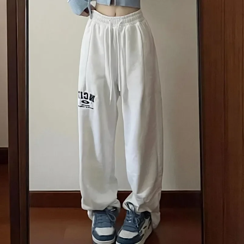 houzhou hippie black baggy jeans women y2k harajuku korean oversize wide leg denim pants female casual kpop streetwear trousers Deeptown Hippie Kpop Letter White Jogger Pants Women Harajuku Oversize Sweatpants American Retro Wide Leg Baggy Track Trousers