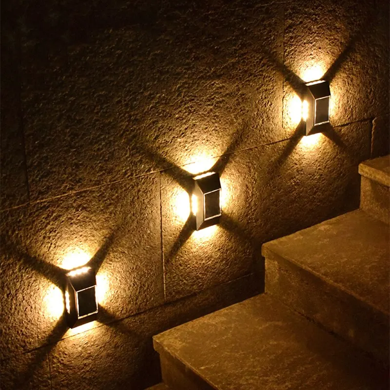 12 LED Solar Wall Lamp Outdoor Waterproof Four Sides Glowing Light Staircase Villa Balcony Lighting led wall lamp solar light solar led light