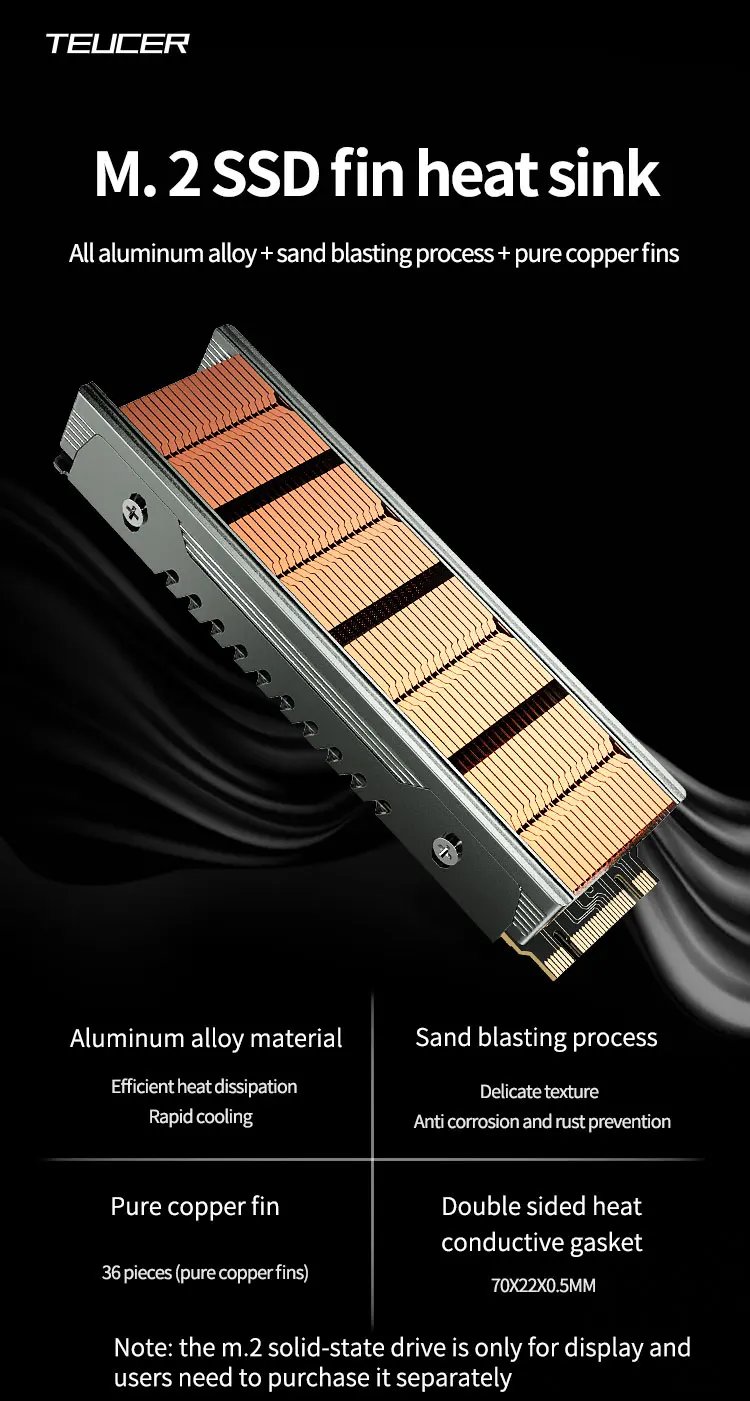 2280 SSD M.2 NVME Radiator Copper Aluminum Alloy PC Efficient Radiator with 8w/M