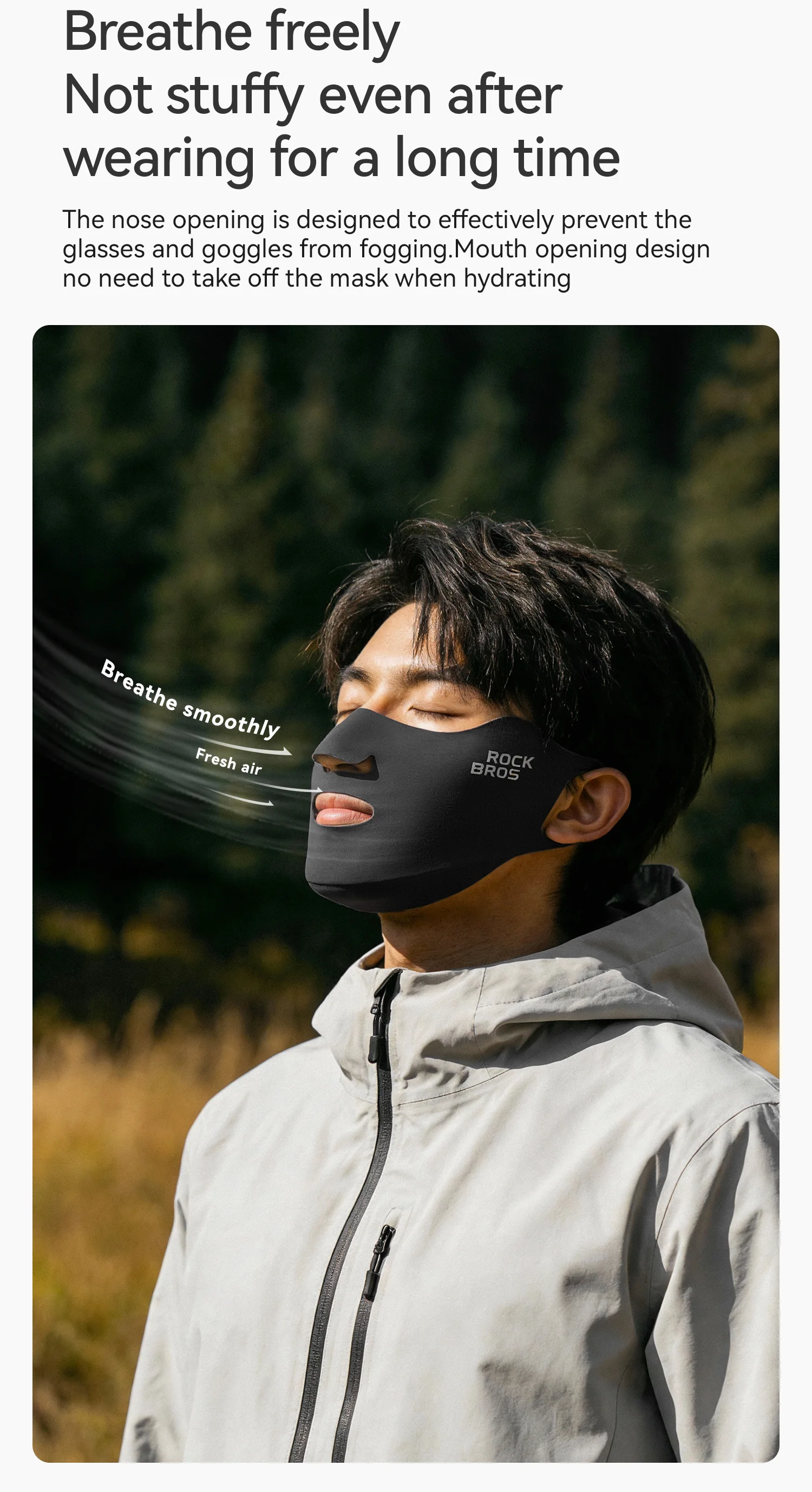 ROCKBROS Gesichtsmaske mit Fleece-Innenschicht, Augenschutz, Eckdesign, Atmungsaktive Reflektierende Winddichte Maske für Outdoor-Aktivitäten – Detail 4