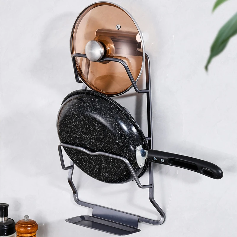 No Drill Wall Mounted Pot Lid Organizer Adjustable Storage Kitchen Cabinet Cookware Space Saving Kitchen Accessories