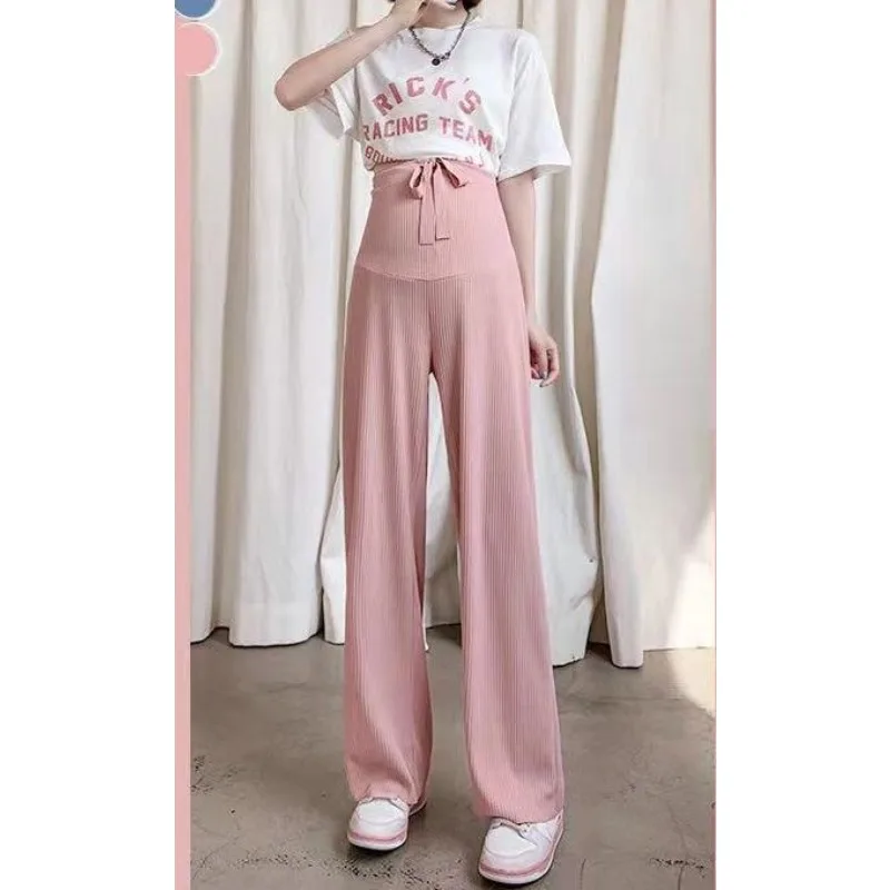 Summer Straight Pants Breathable Ice Silk Thin Trousers Pregnant Women Wear Wide Leg Pants Loose Drape Casual