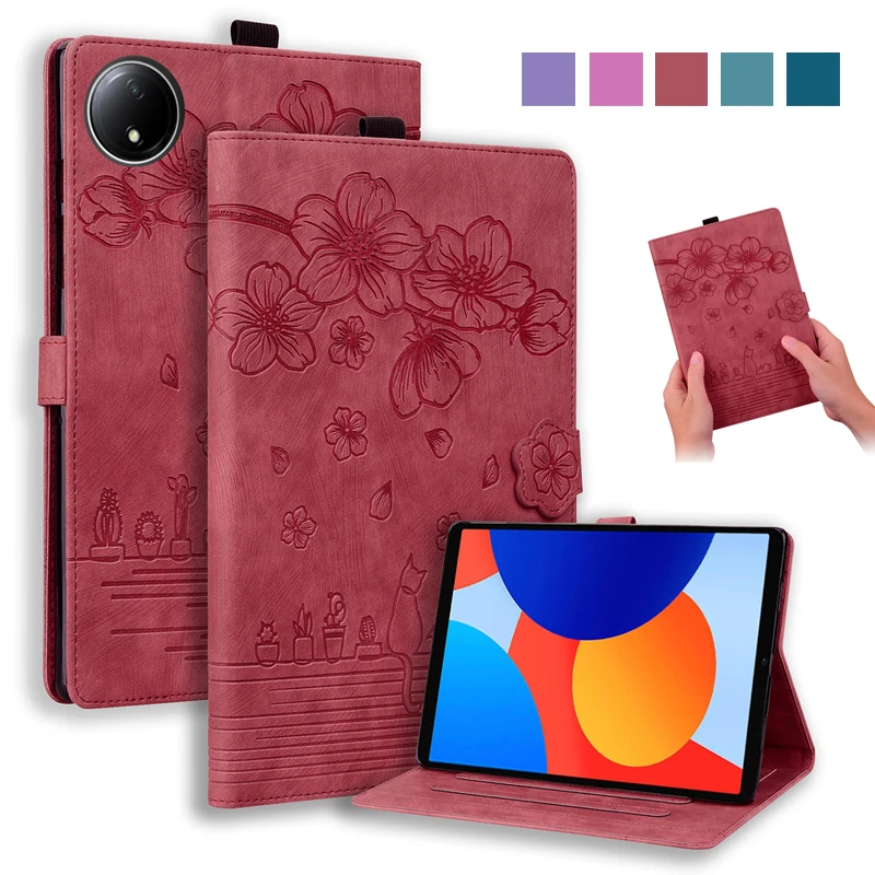 Embossed Flower Cat Wallet Flip Case for 8.7 Inch Tablet - Kids & Girls Edition