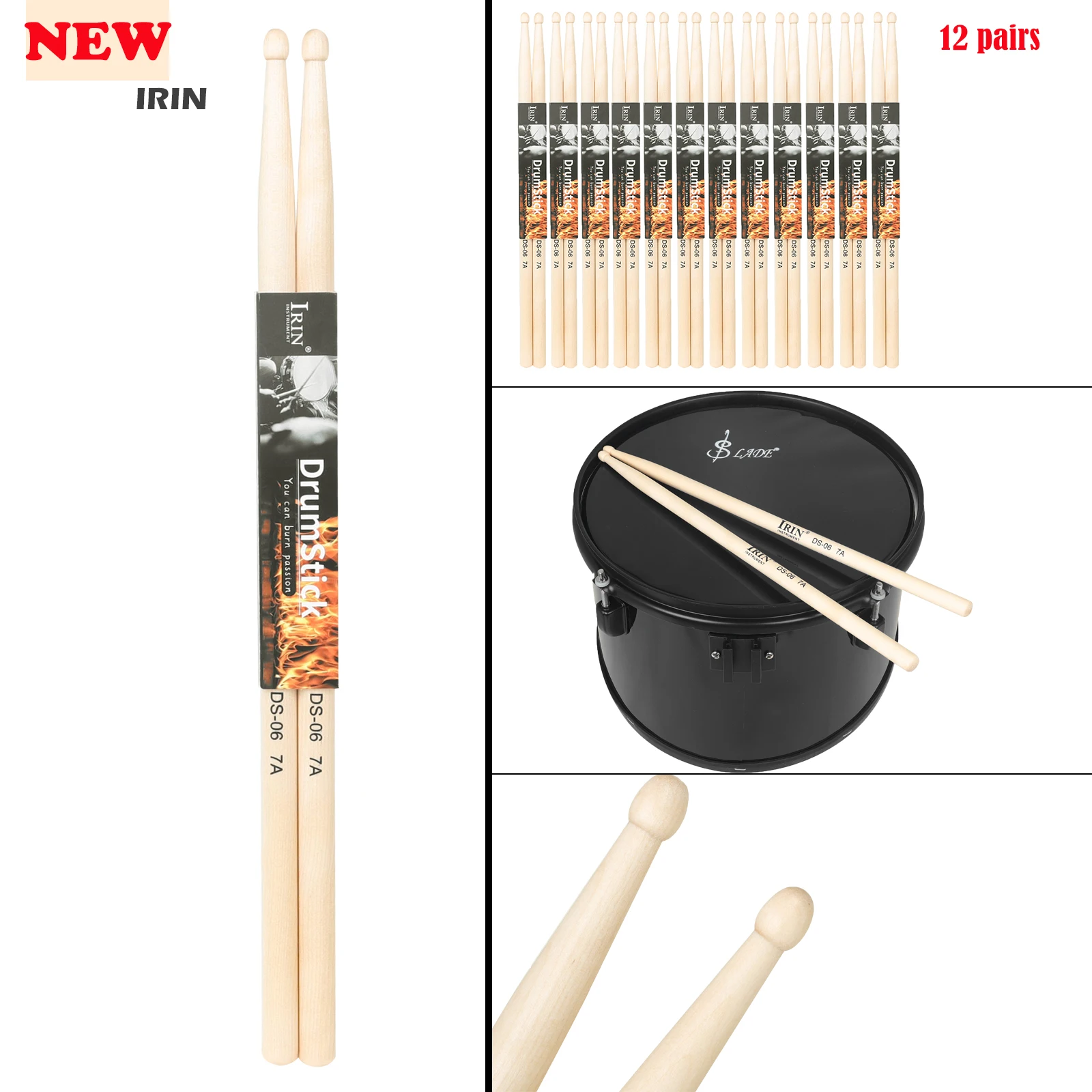 Irin-プロの打楽器用のカラフルなドラムスティック、メープルドラムスティック、ドラムマレット、パーツとアクセサリー、5a,1ペア -  AliExpress 2 ペア 5A カラフルなメープルウッドドラムスティック木製チップドラムスティックドラムセット用 (Color : Pink)