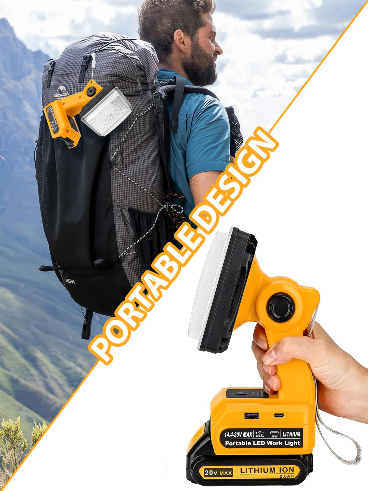 25W LED Work Light for Dewalt Battery Outdoor Flood Light with Fast Charging Por