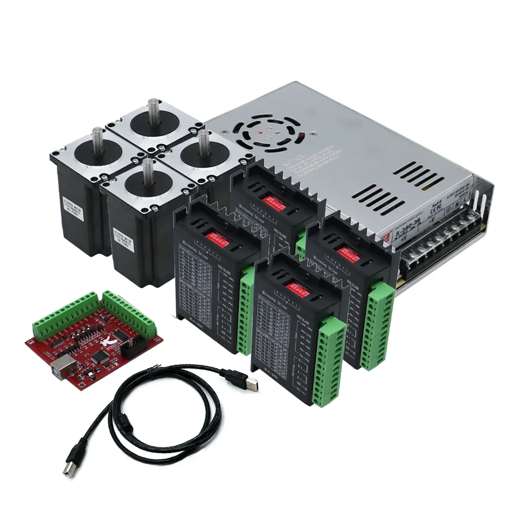 3 Axis CNC Nema23 57 Stepper Motor Kit Include 3 Pcs 3Nm 425oz.in Motor +3 Pcs Drivers + 1 Pcs 350w36v Power Supply + MACH3 Card