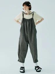 IMAKOKONI Original Design Checkered Strap Pants Summer Strap Pocket Panel Loose Casual Fashion Strap Pants 234115
