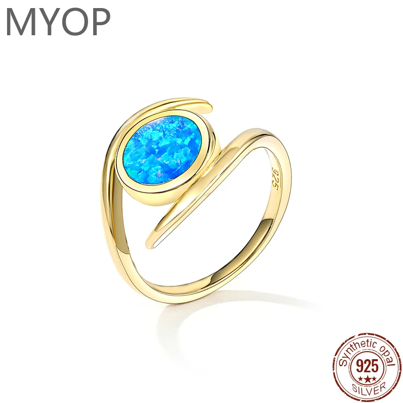 

MYOP 2023 Jewelry 925 Sterling Silver Ring For Women In Round Electroplated Gold Opal