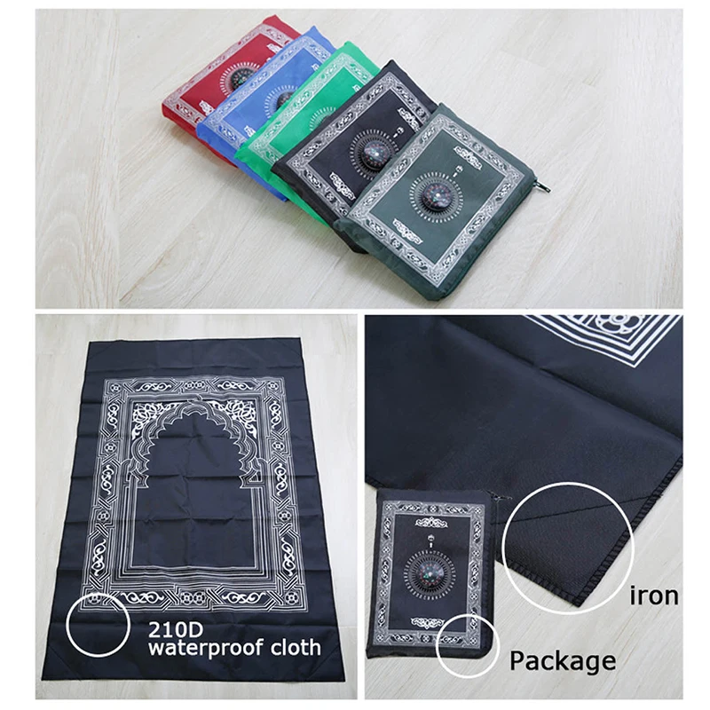 Muslim Prayer Rug Polyester Portable Braided Mats Simply Print with Compass In Pouch Travel Home Mat Blanket 100*60cm