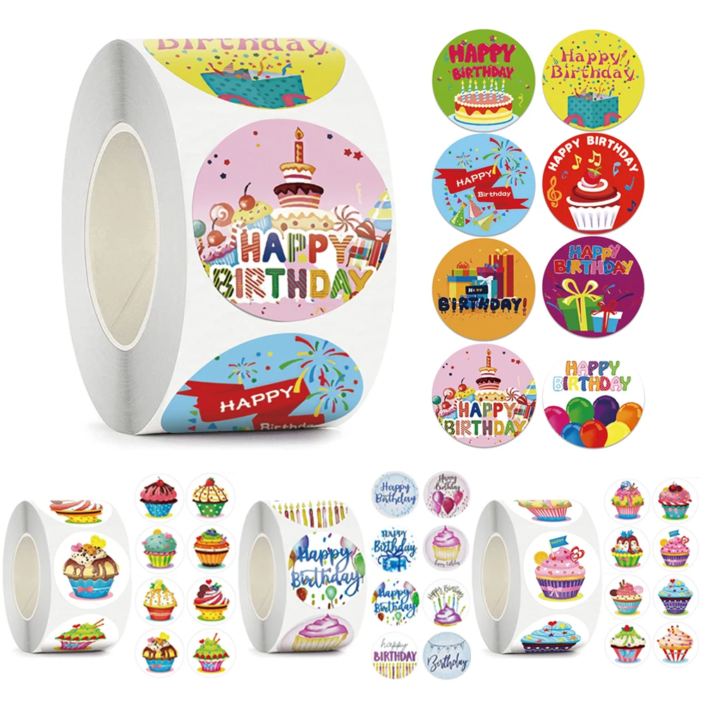 

100-500pcs 1 Inch Stickers Happy Birthday Self-adhesive Labels Colorful Balloons Handmade Sticker Label Scrapbooking Vintage