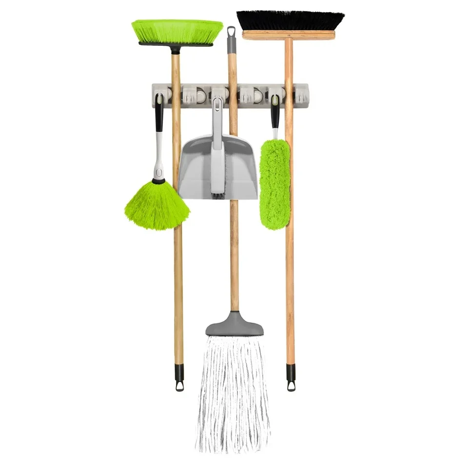 Wall Mounted Broom Holder Organizer with Hooks