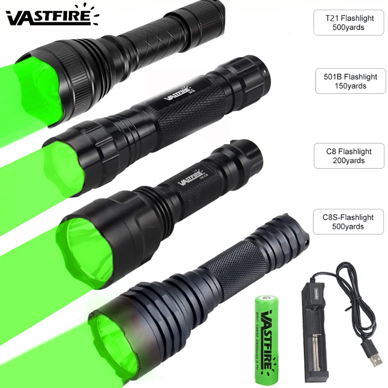 

Green Tactical Hunting Flashlight Red Green White Flashlight 1-Mode Torches Rechargable Rifle Scope Mount Remote Pressure Switch