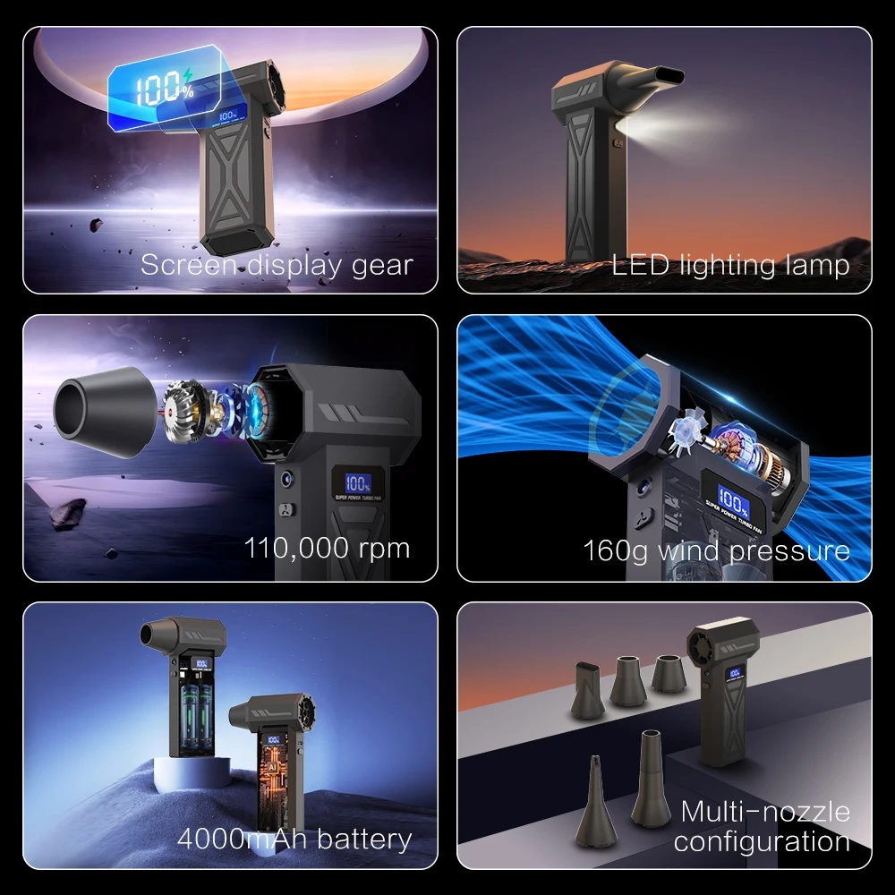 미니 터보 제트 팬 P70 휴대용 블로워 브러시리스 모터 130000RPM 52m/s 산업용 팬 (자동차 청소 및 가정용)