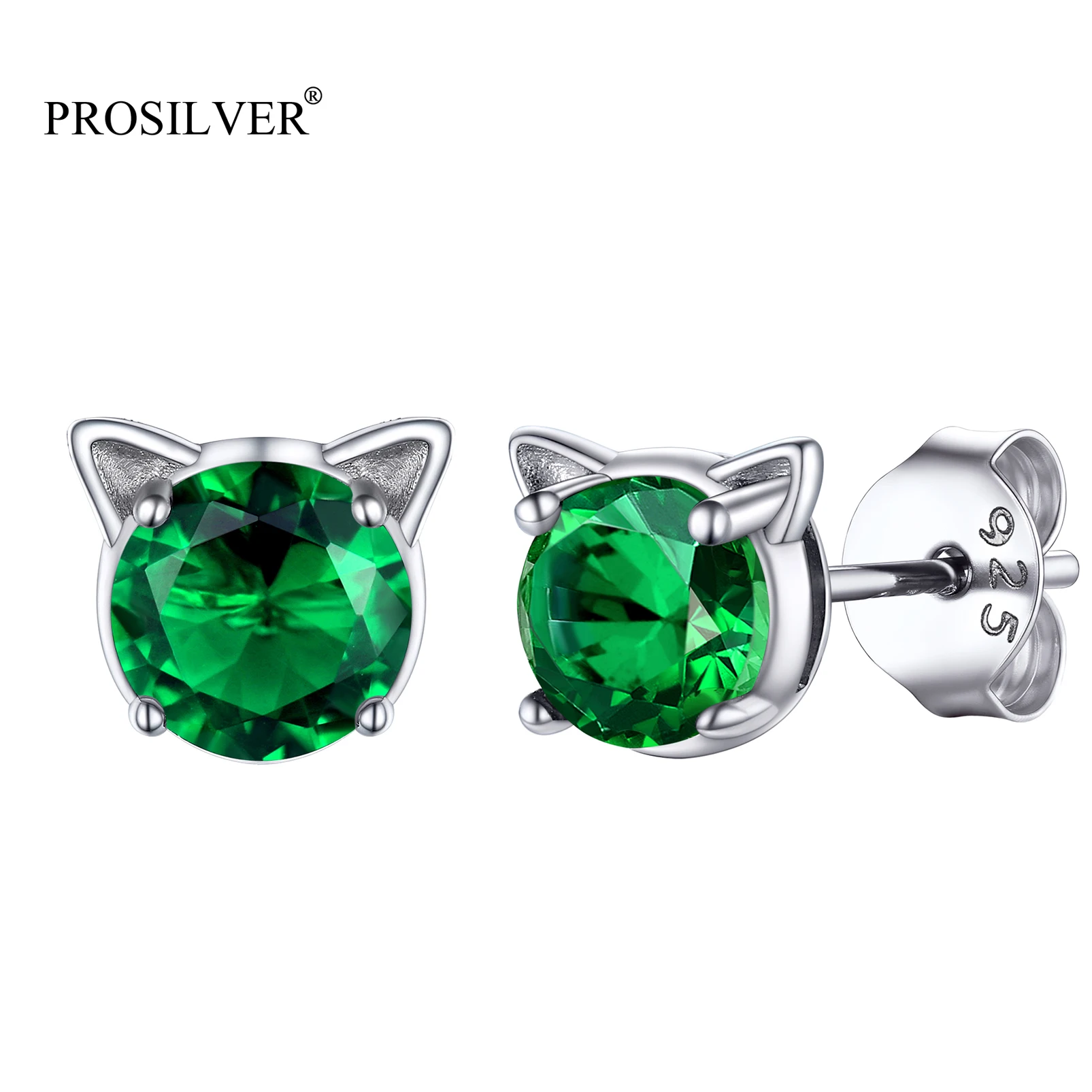 

PROSILVER CZ Birthstones 12 Months Sterling Silver Small Cat Ear Studs Earrings Gifts For Women Girl Sensitive Ear PYE15191B