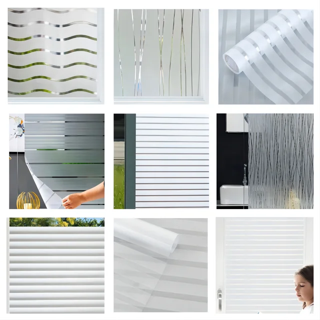 Frosted Window Film Privacy Film for Glass Windows Stripe Patterns Window Frosting Film Self-Adhesive Glass Film for Home Office 1