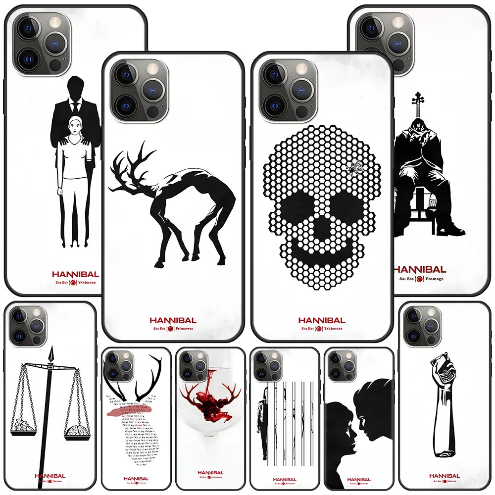 Чехол Hannibal TV для Apple iPhone 7 SE 2020 11 12 13 14 X XS XR 15 Pro Max силиконовый черный мягкий чехол для телефона