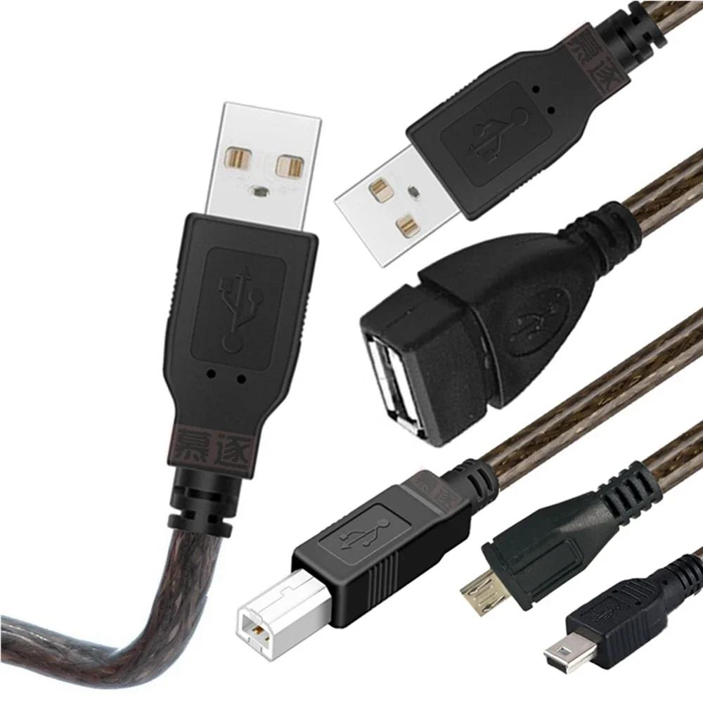 

USB 2.0 Type A Plug to Plug/Micro/Mini 5P USB/B Male Cable M/M Double Shielding (Foil: Braided) premium Quality Transparent Brow