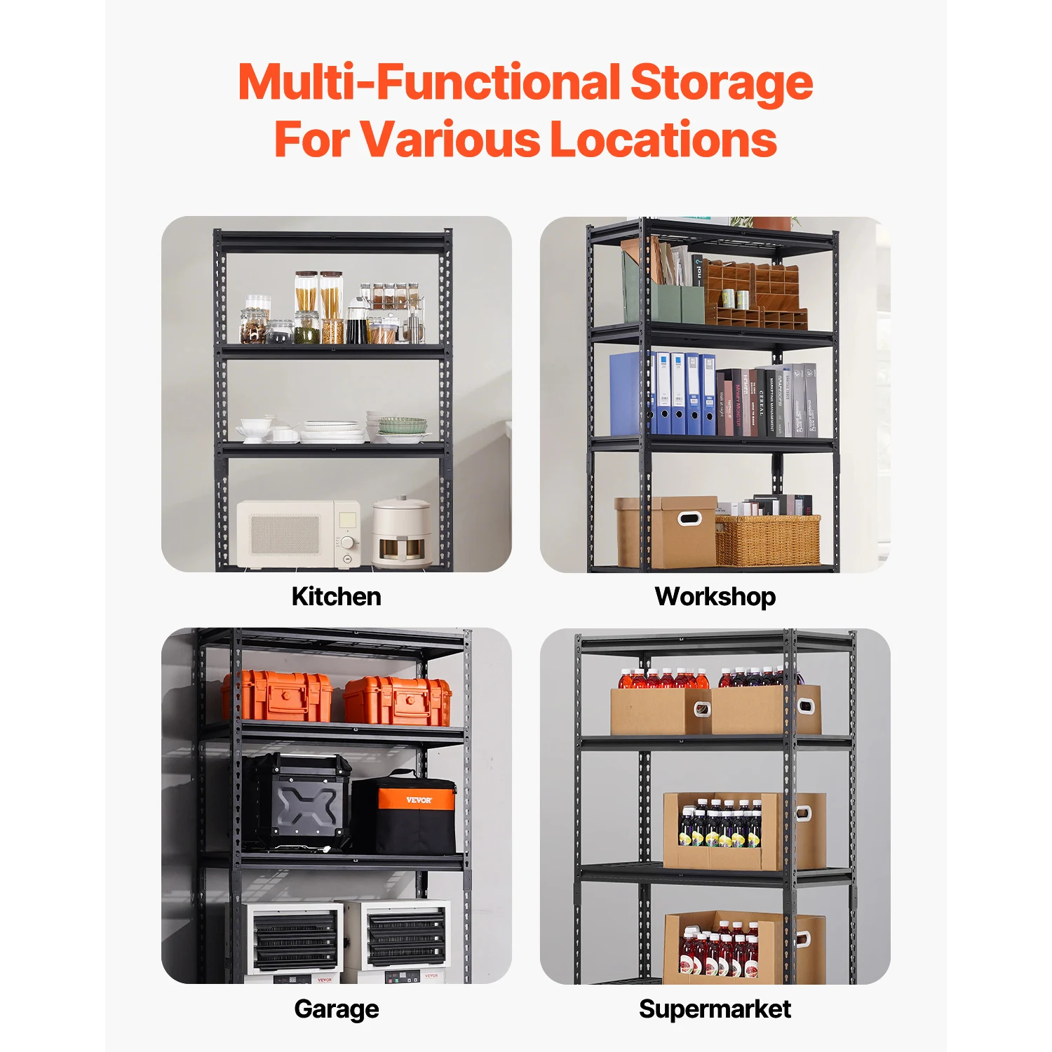VEVOR 5 Tier Metal Storage Shelves Height Adjustable Garage Shelving Racking Freestanding Shelf Unit for Industrial Warehouse