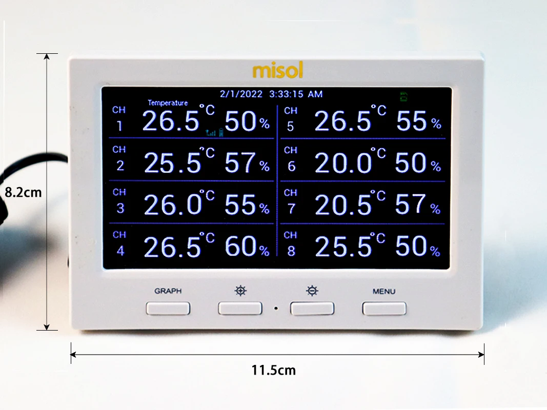5개 센서, 5채널, 컬러 스크린, 데이터 로거가 있는 무선 기상 관측소, PC에 연결 가능