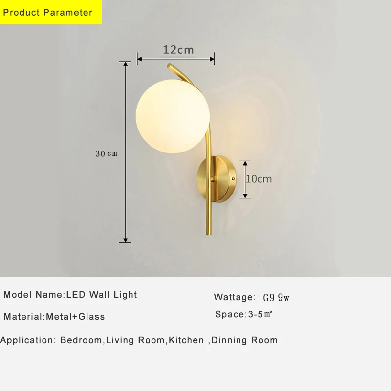 Glass Ball LED Wall Lighting Fixture for Bedroom Bedside Indoor 9W Copper Wall Lamp for Corridor Porch Wall Sconce with G9 BulbModern Minimalist Wall Lamps for Living Room Bedroom Bedside Luster AC110V-220V LED Indoor Copper Wall Sconce for  Aisle Lighting decoration kitchen wall lights