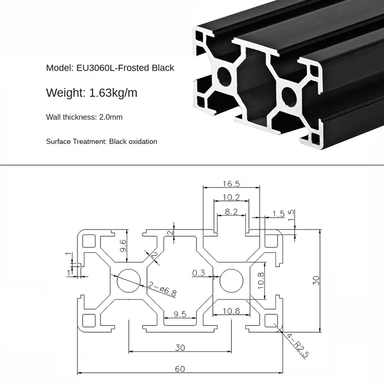 1 Stück schwarze anodische Oxidation 2020 2040 2060 2020N2 2020R 3030 3030N2 3030R 3060 4040 4080 T-Nut Aluminiumprofil EU-Standard – Detail 26
