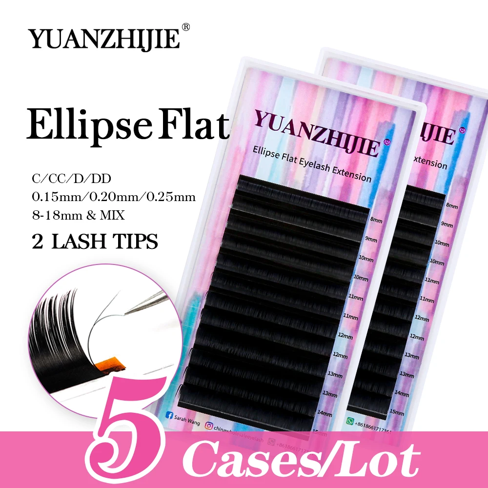 5cases/lot New Ellipse Flat Eyelash Split Tips Faux Mink Eyelashes Softer Flat Lash Individual Ligher Volume Natural Eyelashes