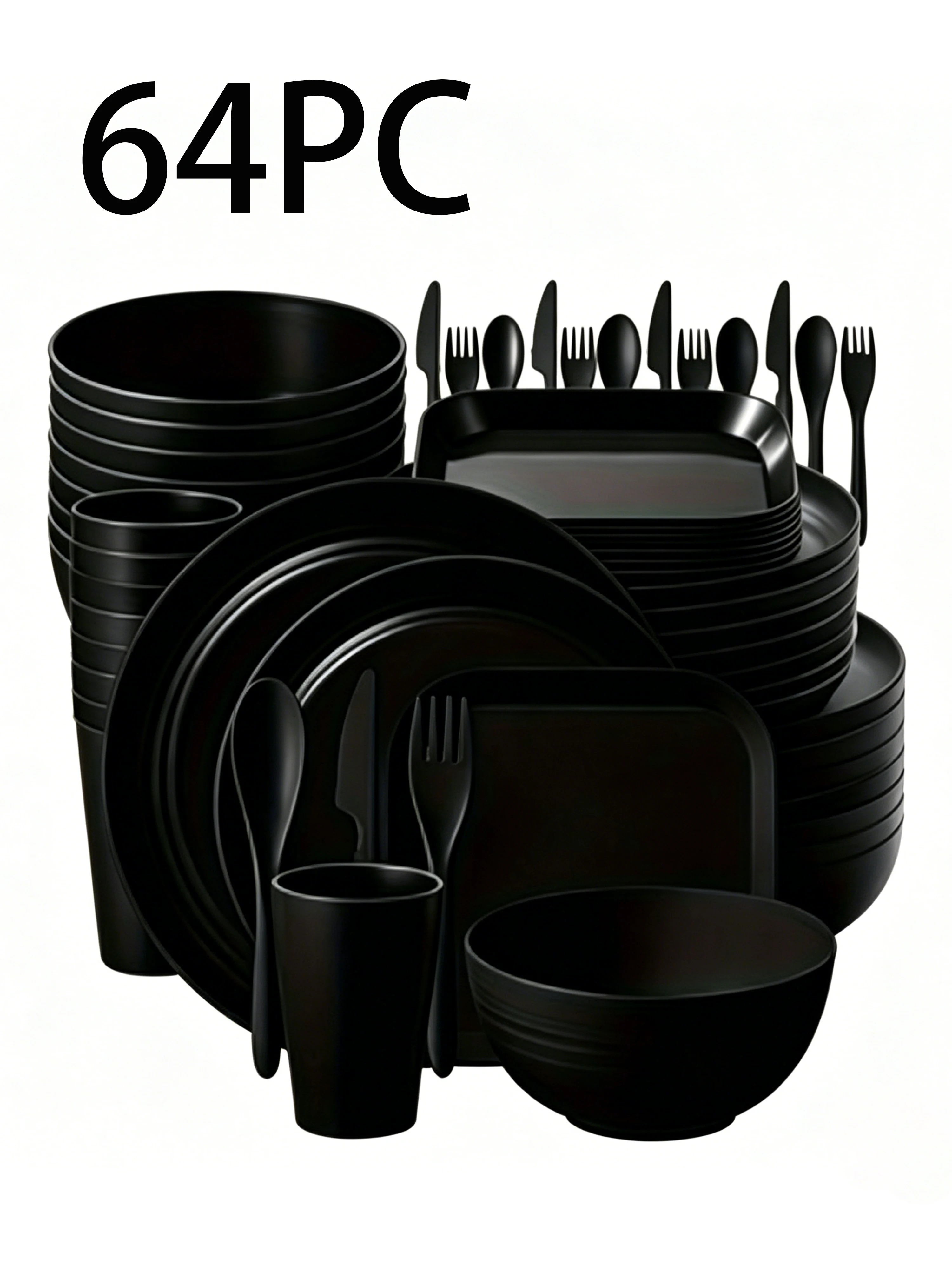32/64pcs Wheat Straw Cutlery Set Bulk Plates Lightweight Dishes Cups Cutlery Dishwasher Microwave Safe For Camping Picnic 3