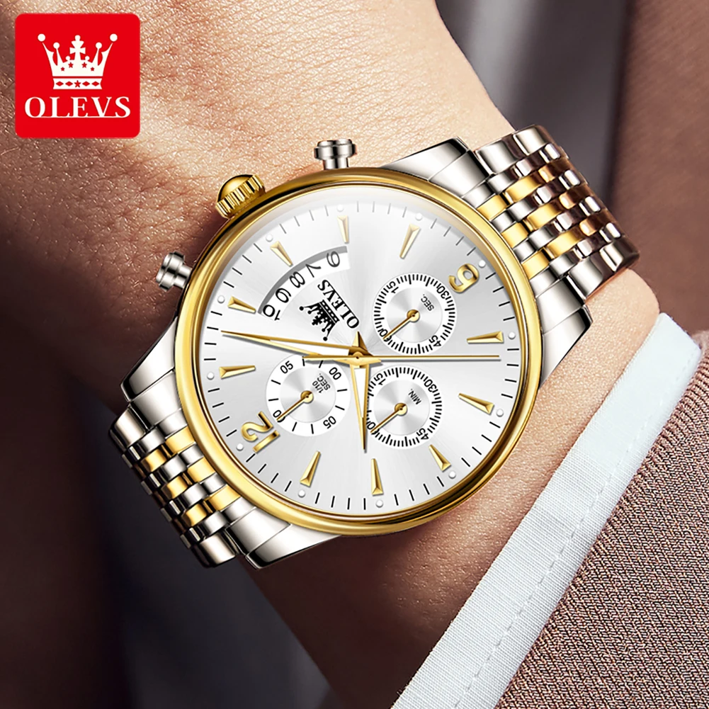 OLEVS Mens Watches Luxury Stainless Steel Quartz Wristwatch Calendar Luminous Clock Men Business Casual Watch Reloj Hombre