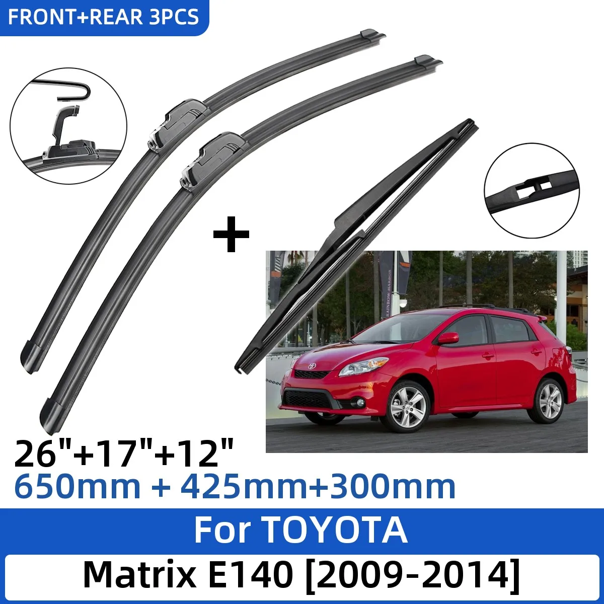 3PCSForTOYOTAMatrixE14020092014261712FrontRearWiperBlades