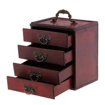 Vintage 4 Layers Jewelry Rings Storage Box Wood Chest Treasure Necklace Organizer Box Case Trinket Gift Make Up Accessories