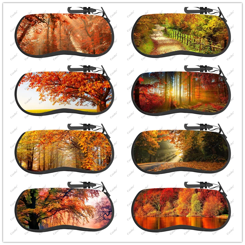 

maple autumn leaves Glasses case zipper sunglasses bag travel printed soft shell storage glasses case for men women Glasses case