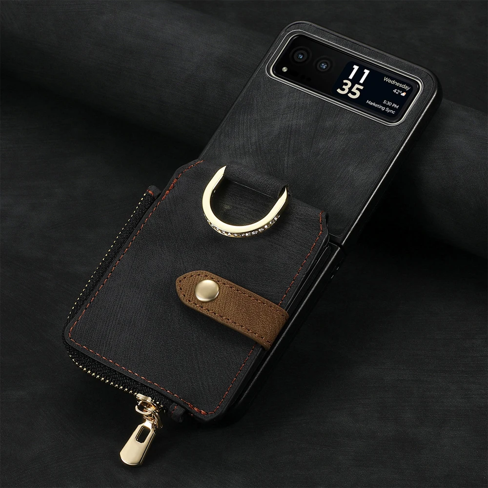 Luxury Leather Wallet Phone Case with Ring and Card Holder