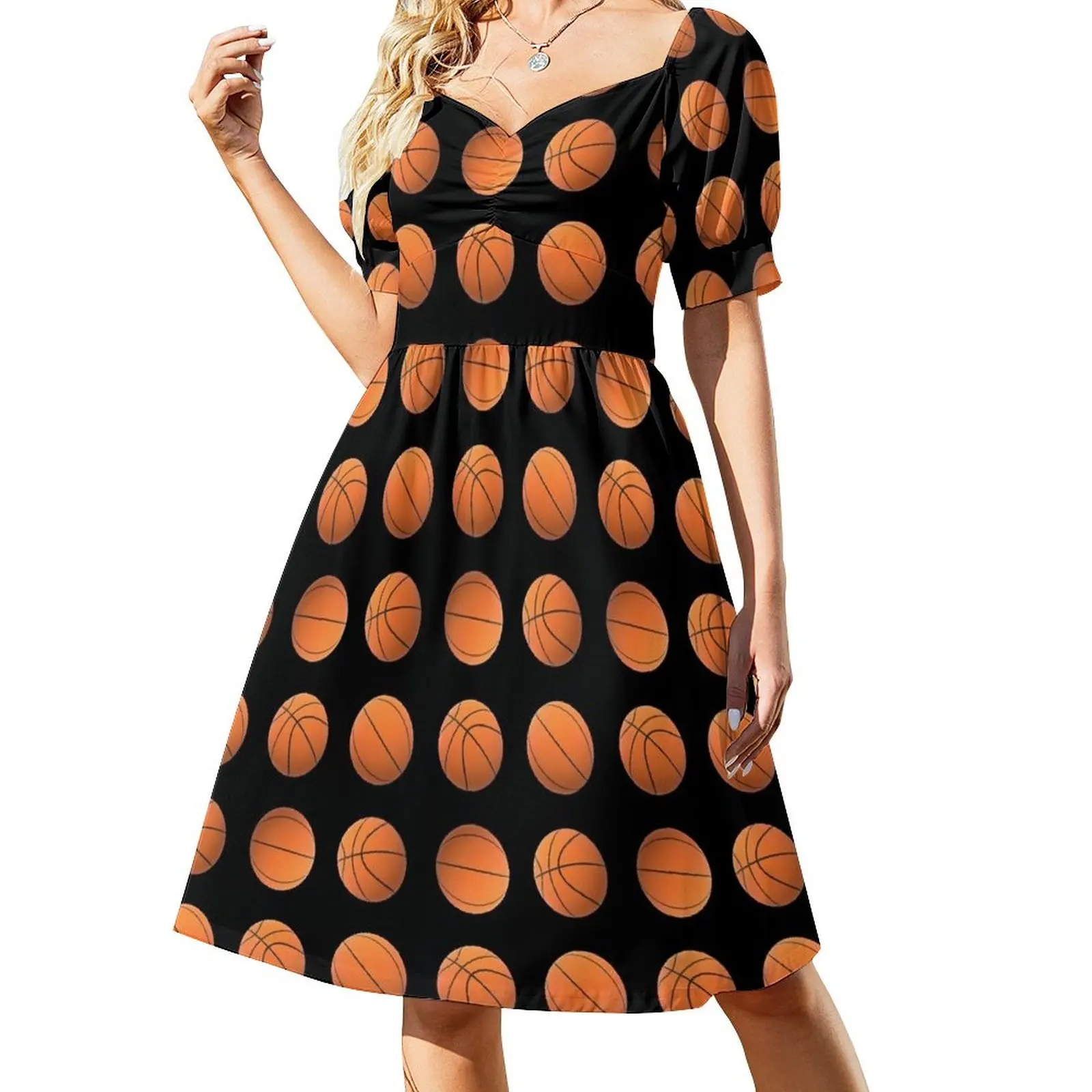 

Basketball Lovers Basketballs Pattern for Fans and Players (Black Background) Dress summer dresses women 2023