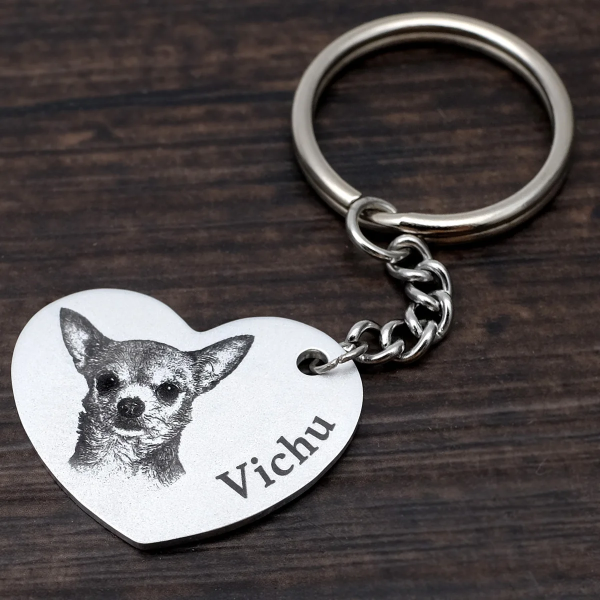 Pet Photo Keychain Custom Name Heart Keychain Personalised Picture