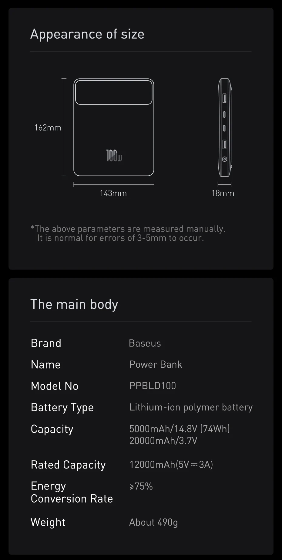 Baseus 100W Power Bank 20000mAh Type C PD Fast Charging Powerbank Portable External Battery USB Quick Charge For Macbook Laptop charging bank