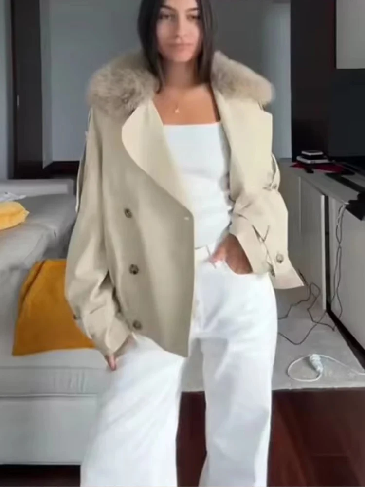 Women Puffy Fur Collar Jacket 2025 Women's Fashion Waterproof Long Sleeve Zipper Short Coat Streetwear Casual New Jacket ﻿