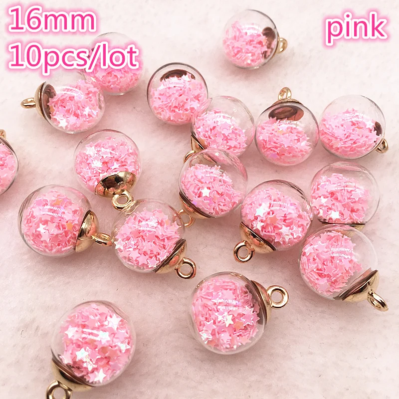 Set of 10 Vibrant Glass Star Charms - 16mm Transparent Spheres for Jewelry & Hair Accessories