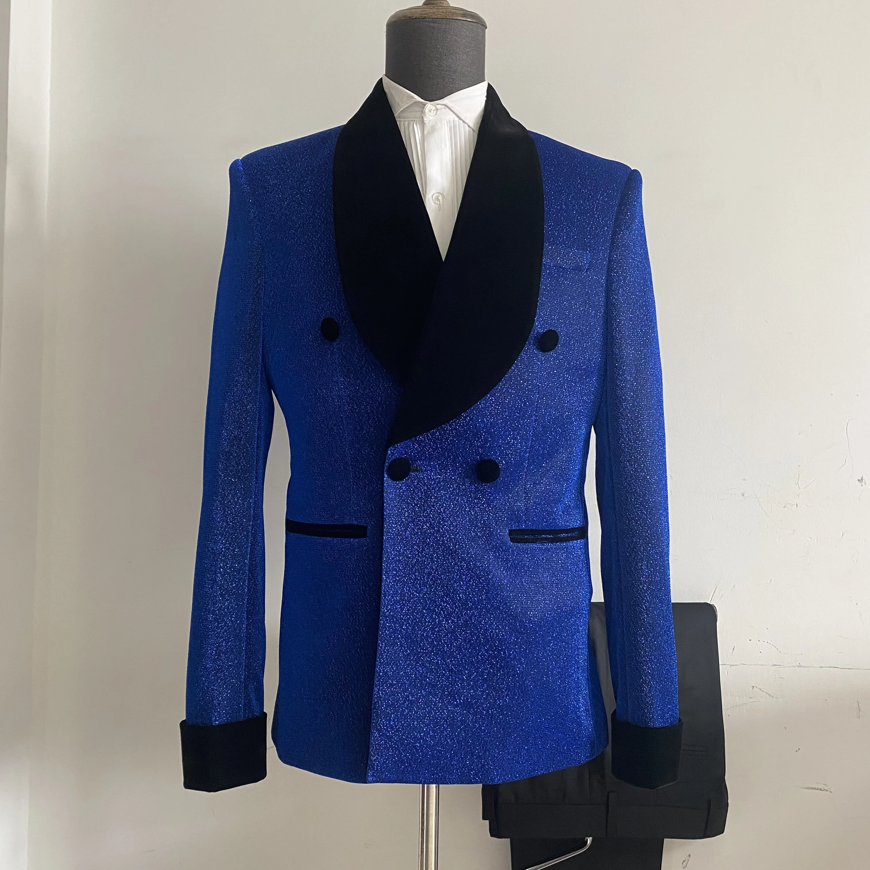 Men's Black Tuxedo With Rhinestone Slim Blazer For Prom Party Wedding