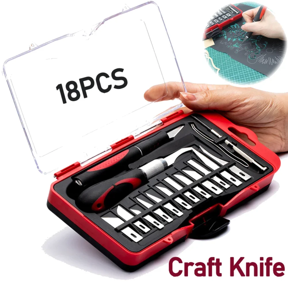 18Pcs Craft Knife Anti-Slip Handle Hobby Knife SK5 Steel Blades Engraving Tool Scalpel Craft Set for Artwork Cutting Cork