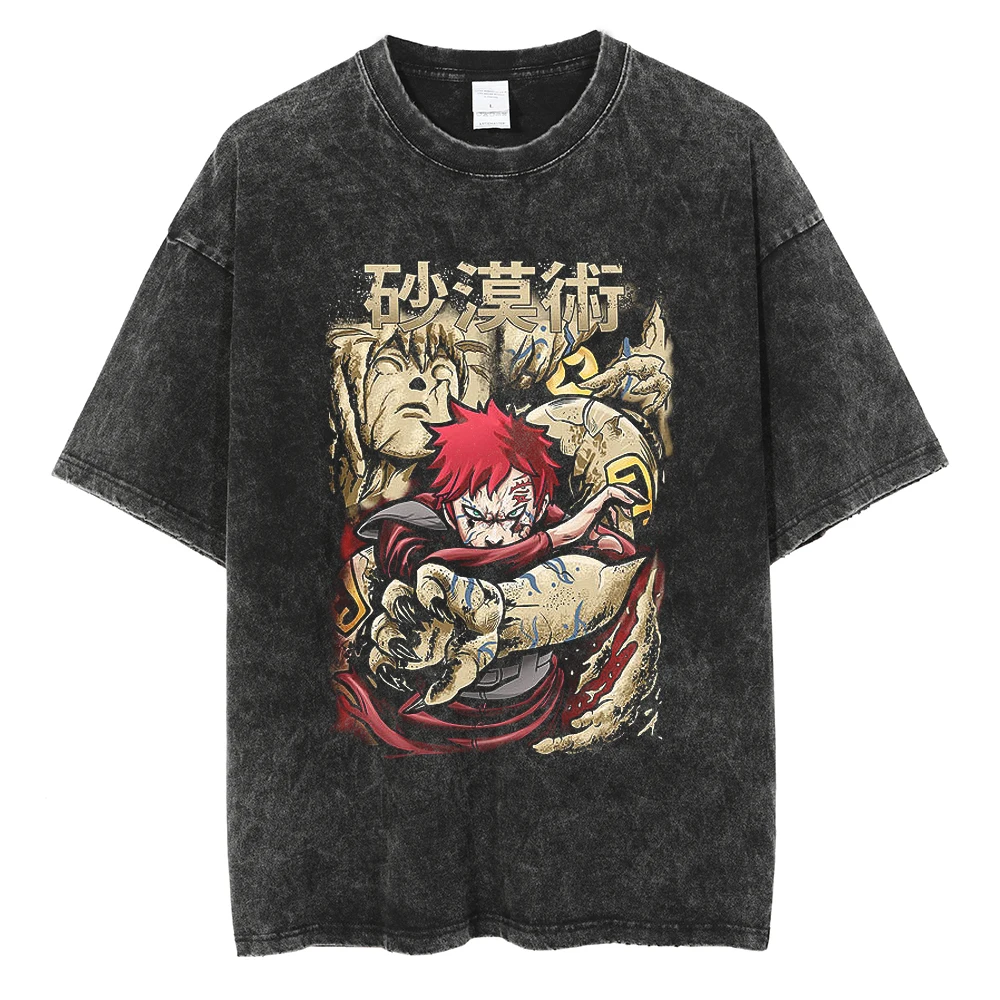 Men Streetwear Tshirt Japanese Anime Naruto Graphic T-Shirt Cotton 2026 Harajuku Washed T Shirt Summer Hip Hop Tops Tees Black