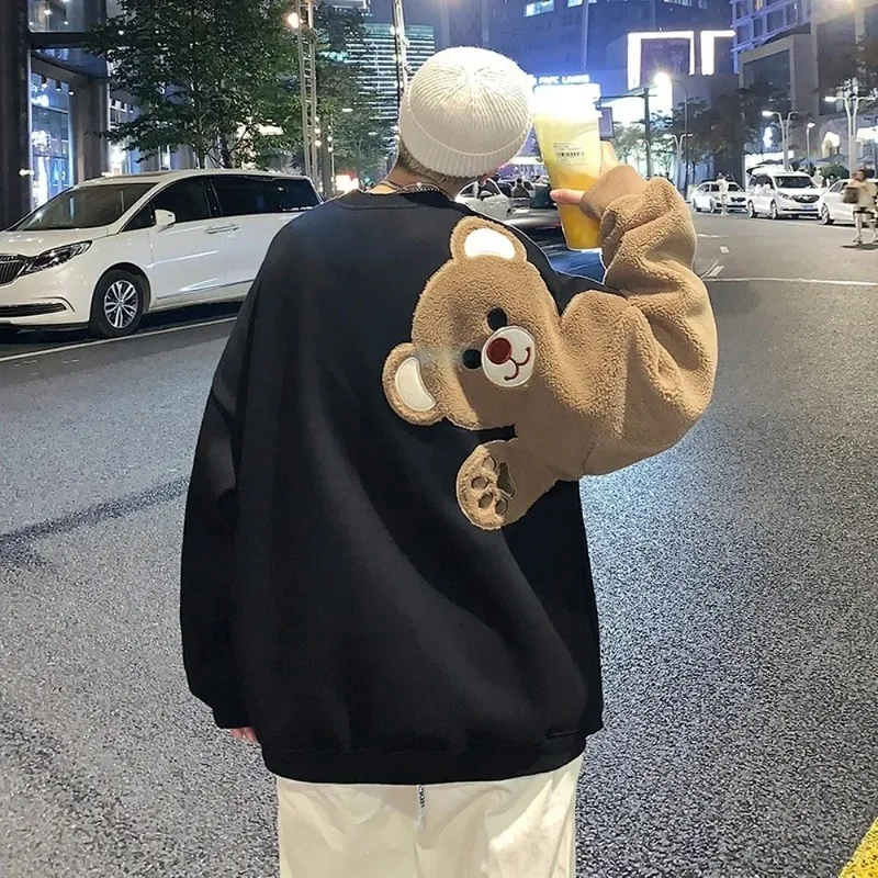 

Harajuku Sweatshirts Designed Bear Pattern Streetwear Clothes Men Fashion Clothing Long Sleeve Shirts Casual Sweatshirts Men Top