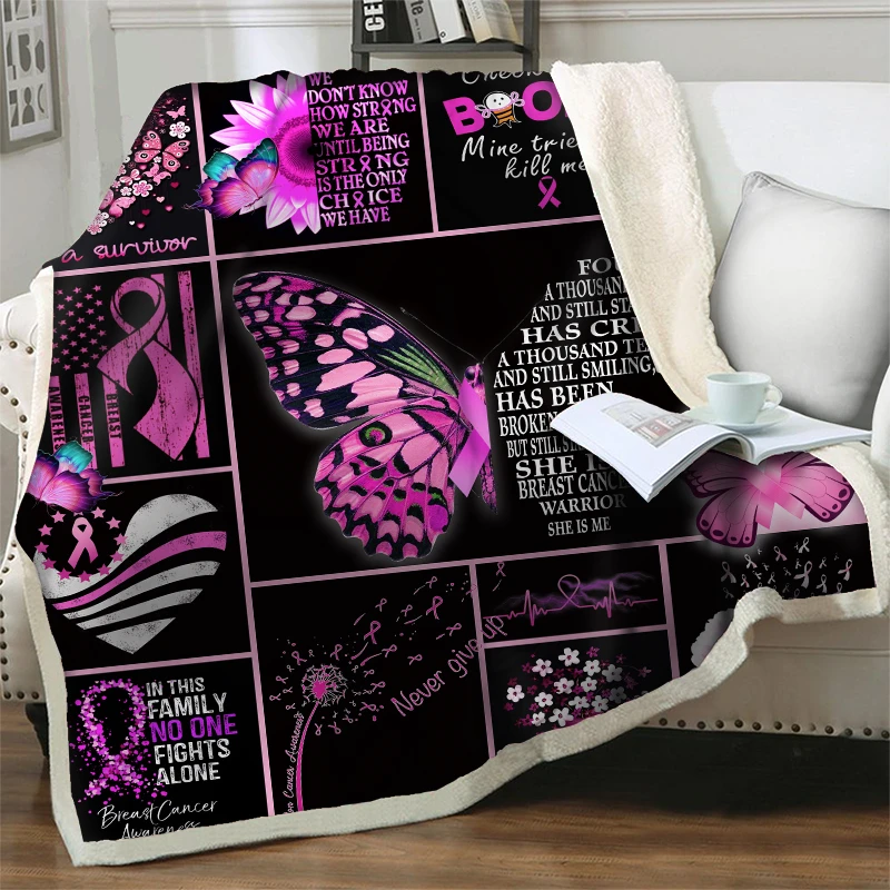 

Pink Butterfly Printed Thick Blanket Soft Warm Bedspread Quilt Nap Cover Travel Picnic Office Plush Throw Blankets For Beds Sofa