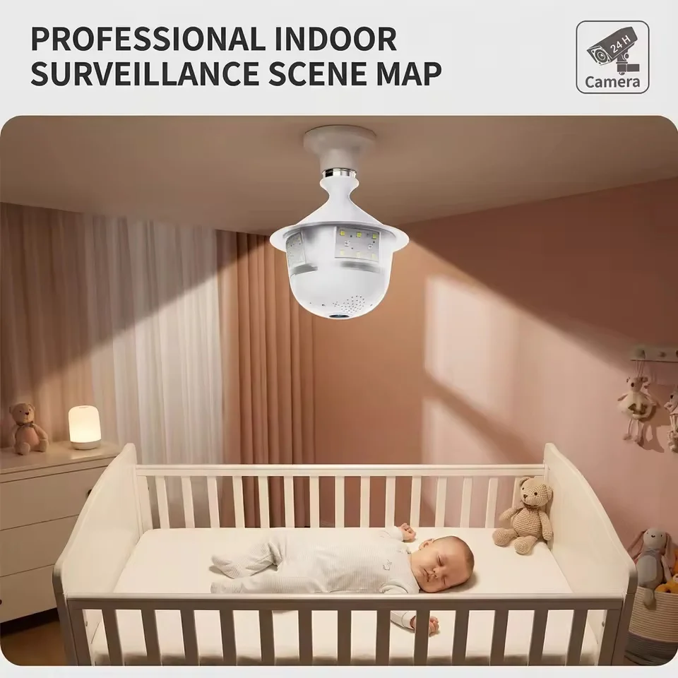 5MP Wifi 360 Panoramic Fisheye Indoor IP CCTV Bulb Security Camera Full Color Night Vision Two-Way Voice Wireless Auto Tracking 2
