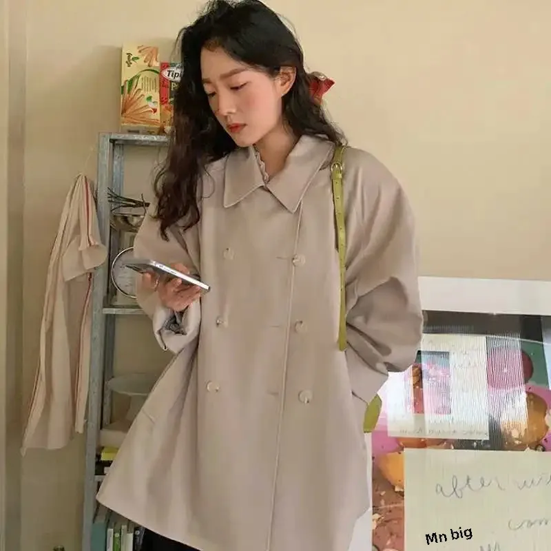 Spring Fashionable British Style Loose Double-Breasted Coat Korean Version Quality Outerwear Children's Long Coat/Down Jacket