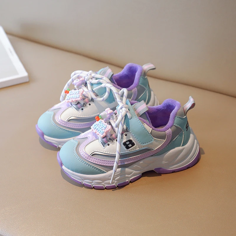 

Зимние Детские теплые бархатные кроссовки на массивной подошве, повседневная спортивная обувь для маленьких девочек и мальчиков, Детские теннисные туфли на толстой подошве со шнуровкой