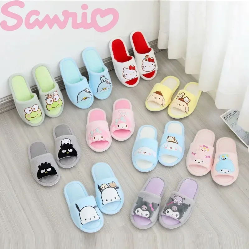 

Sanrio Hello Kitty Slippers Cinnamoroll Kuromi My Melody Animes House Indoor Candy Color Autumn Winter Couple Flats Fluffy Shoes