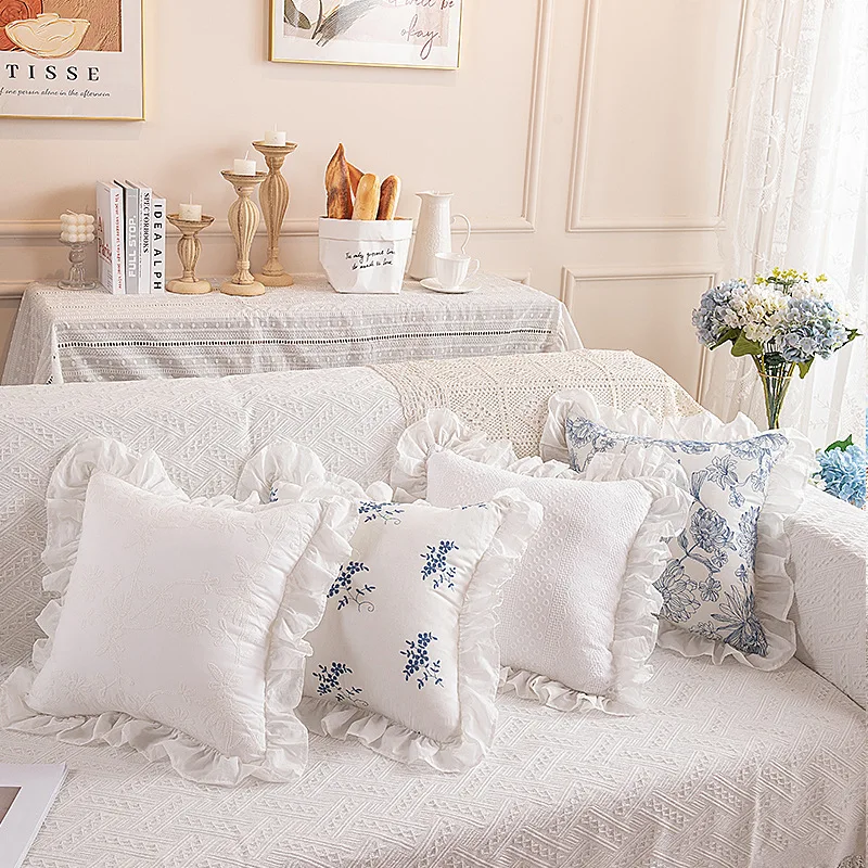 Spitze Stickerei Rüschen Kissenbezüge Mit Reißverschluss Patchwork Sofa Kissenbezüge Für Schlafzimmer Wohnkultur Cojines Decorativos – Detail 8