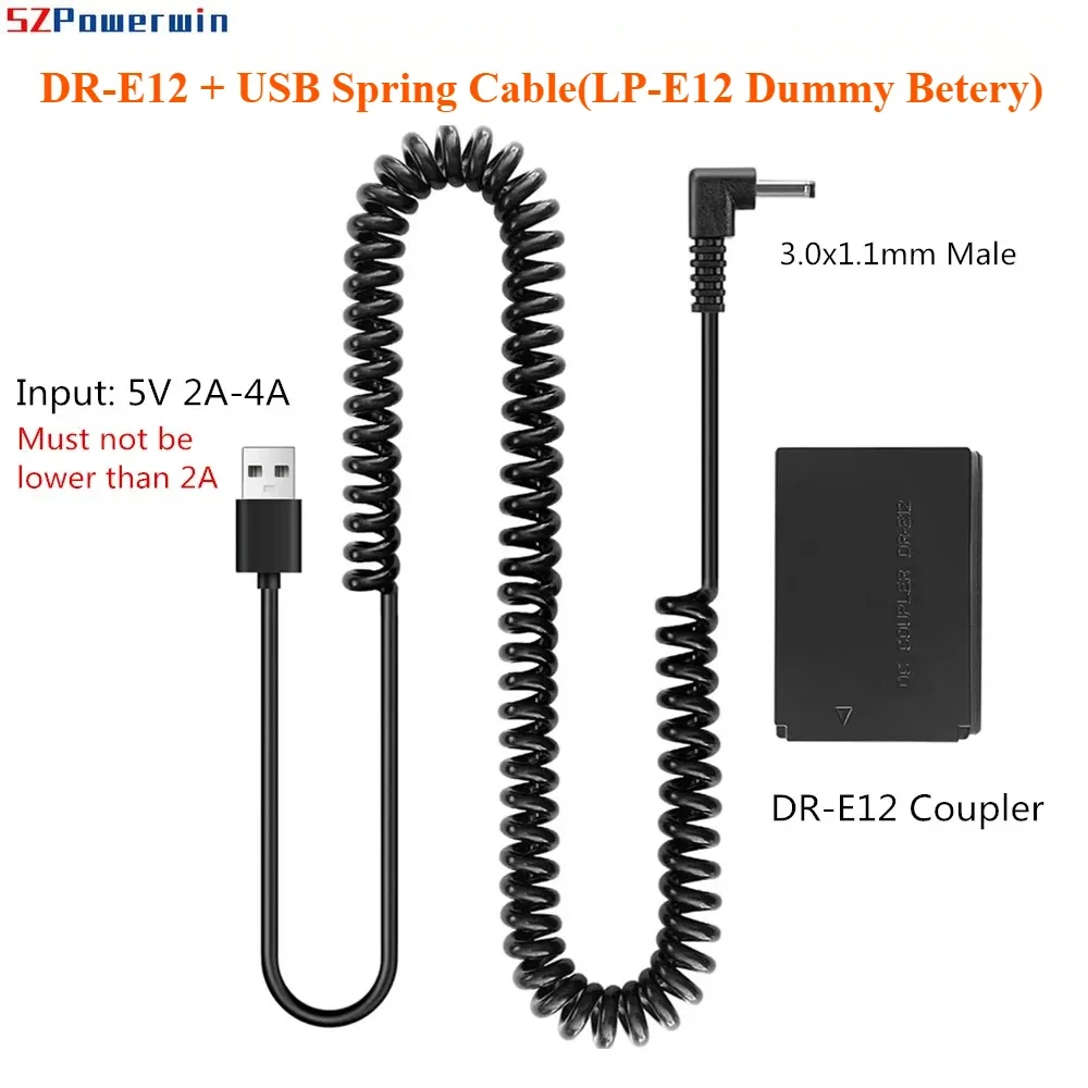 DR-E12 USB Power Cord EOS M50 LP-E12 Dummy Battery