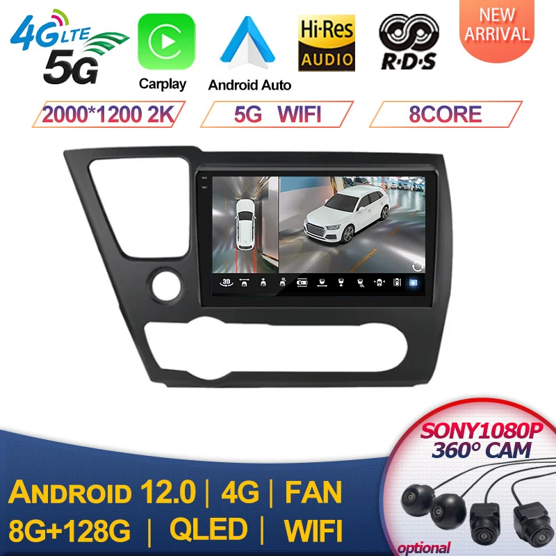 

For Honda CIVIC 2013-2017 4G Android 13 2din Car Radio Multimedia Video Player Carplay GPS Auto Audio Stereo Head Unit